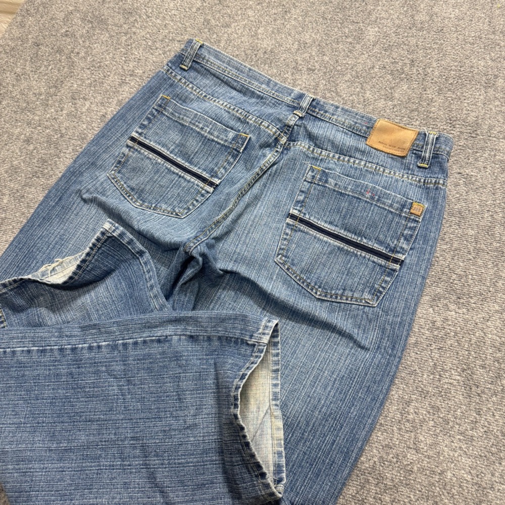 Royal Blue Denim Y2K Jeans Men's 40x32 Baggy Wide Leg Grunge Skater Embroidered